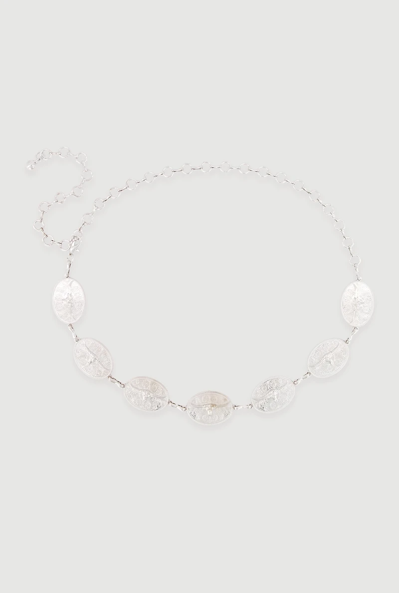 Metallic Bull Concho Chain Belt