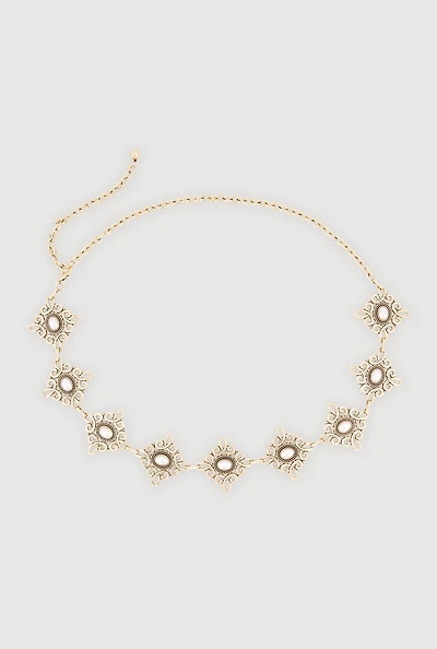 Metallic Geometric Brooch Chain Belt