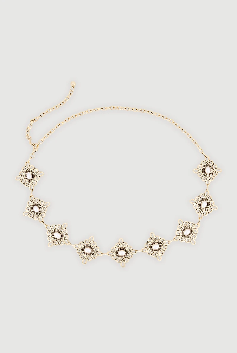 Metallic Geometric Brooch Chain Belt