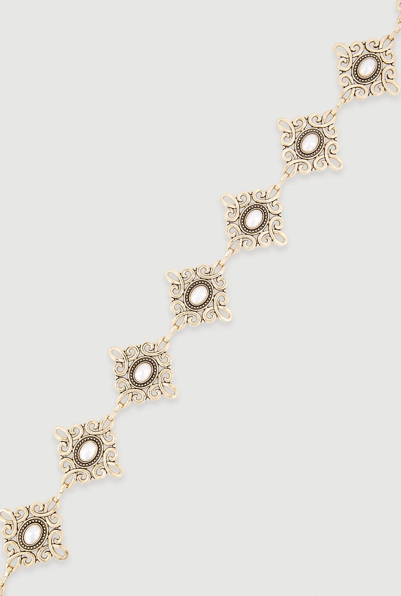 Metallic Geometric Brooch Chain Belt