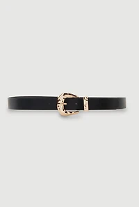 Womens Plus Size Metallic Hammered Detail Buckle Faux Leather Belt, Black, Size 1X