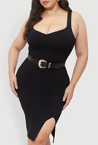 Womens Plus Size Metallic Hammered Detail Buckle Faux Leather Belt, Black, Size 1X