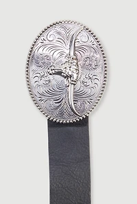 Plus Size Metallic Bull Buckle Faux Leather Belt