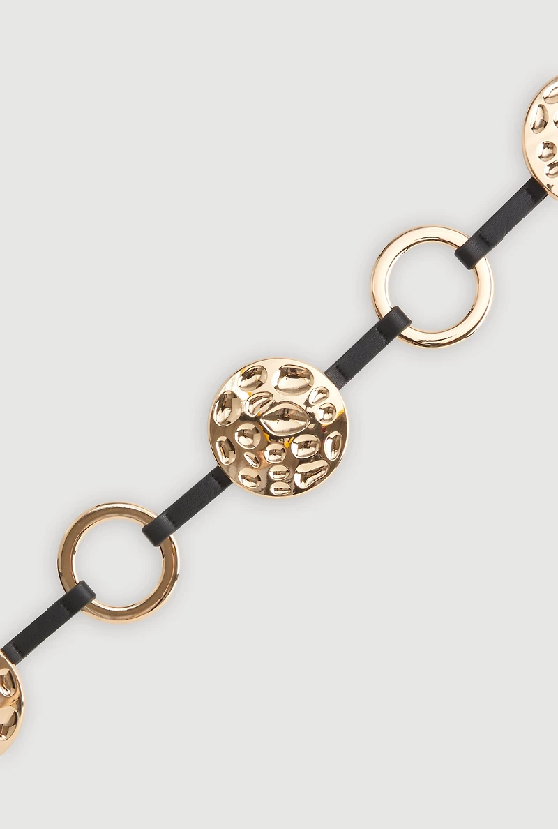 Womens Metallic Textured Circle Waist Belt, S-M
