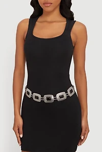 Metallic Trim Gemstone Square Chain Link Belt