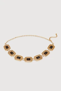 Metallic Trim Gemstone Square Chain Link Belt
