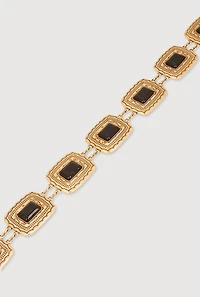 Metallic Trim Gemstone Square Chain Link Belt