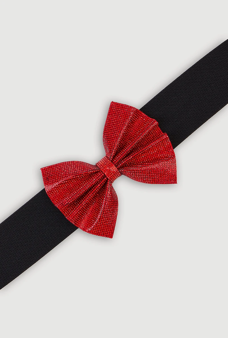 Womens Rhinestone Bow Stretch Belt, Red, Size S-M