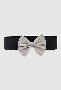 Womens Rhinestone Bow Stretch Belt, Silver, Size S-M
