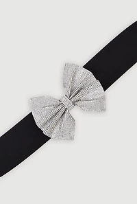 Womens Rhinestone Bow Stretch Belt, Silver, Size M-L