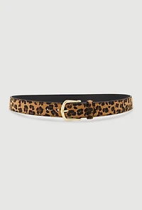 Plus Leopard Print Belt with Metallic Buckle