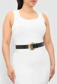 Womens Plus Size Metallic Buckle Faux Leather Belt, Black, Size 2X