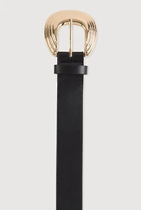Womens Plus Size Metallic Buckle Faux Leather Belt, Black, Size 2X