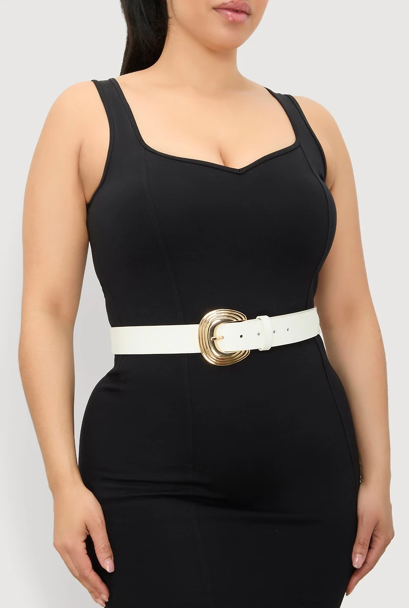 Plus Metallic Buckle Faux Leather Belt