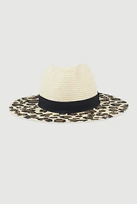 Womens Animal Print Straw Fedora Hat, Multi