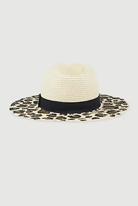 Womens Animal Print Straw Fedora Hat, Multi