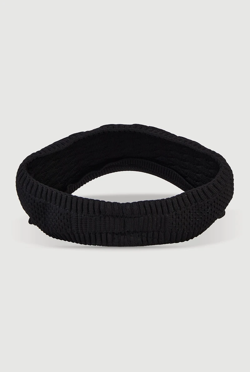 Womens Textured Knit Visor, Black