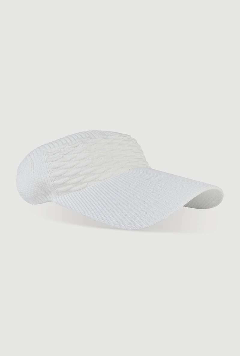 Womens Textured Knit Visor, White