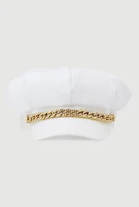 Womens Rhinestone Chain Detail Cabbie Hat, White