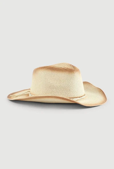 Womens Contrast Trim Cowboy Hat, Beige