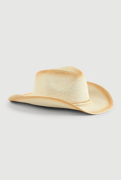 Womens Contrast Trim Cowboy Hat, Beige
