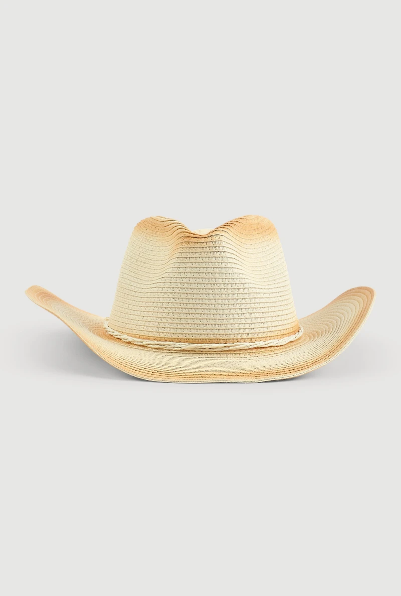 Womens Contrast Trim Cowboy Hat, Beige