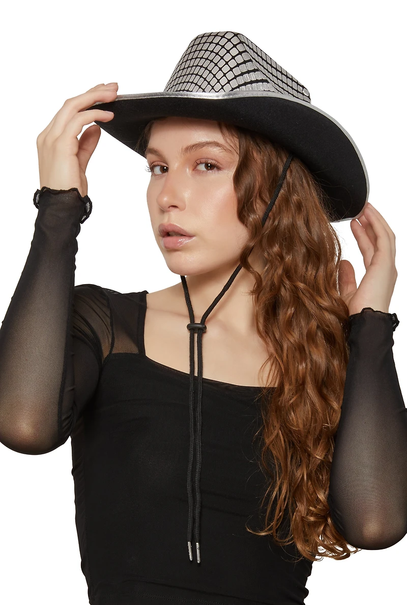 Metallic Patterned Chin Strap Cowboy Hat