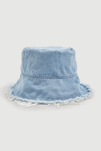 Denim Frayed Bucket Hat