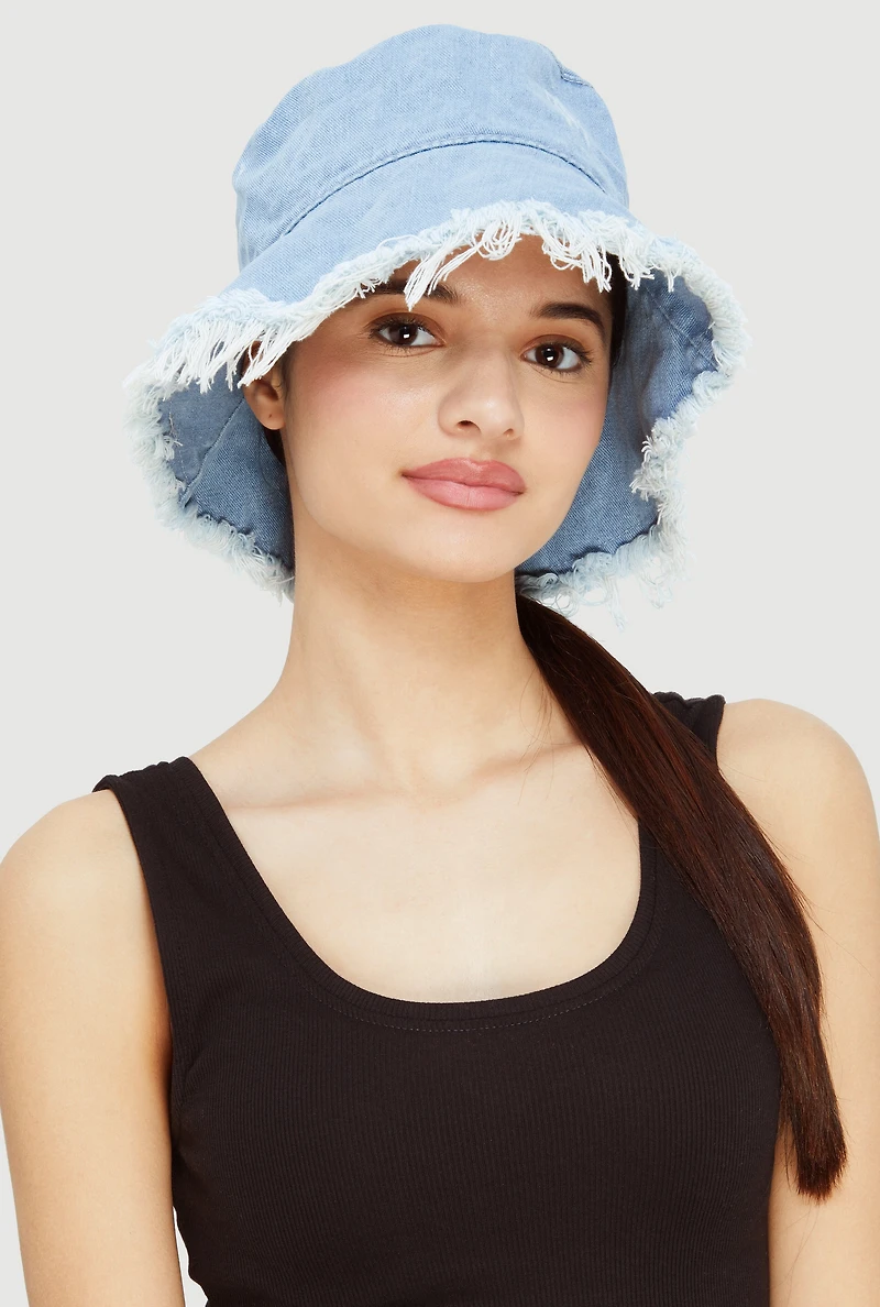 Denim Frayed Bucket Hat
