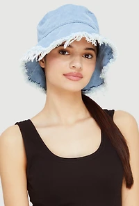Denim Frayed Bucket Hat