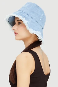 Denim Frayed Bucket Hat