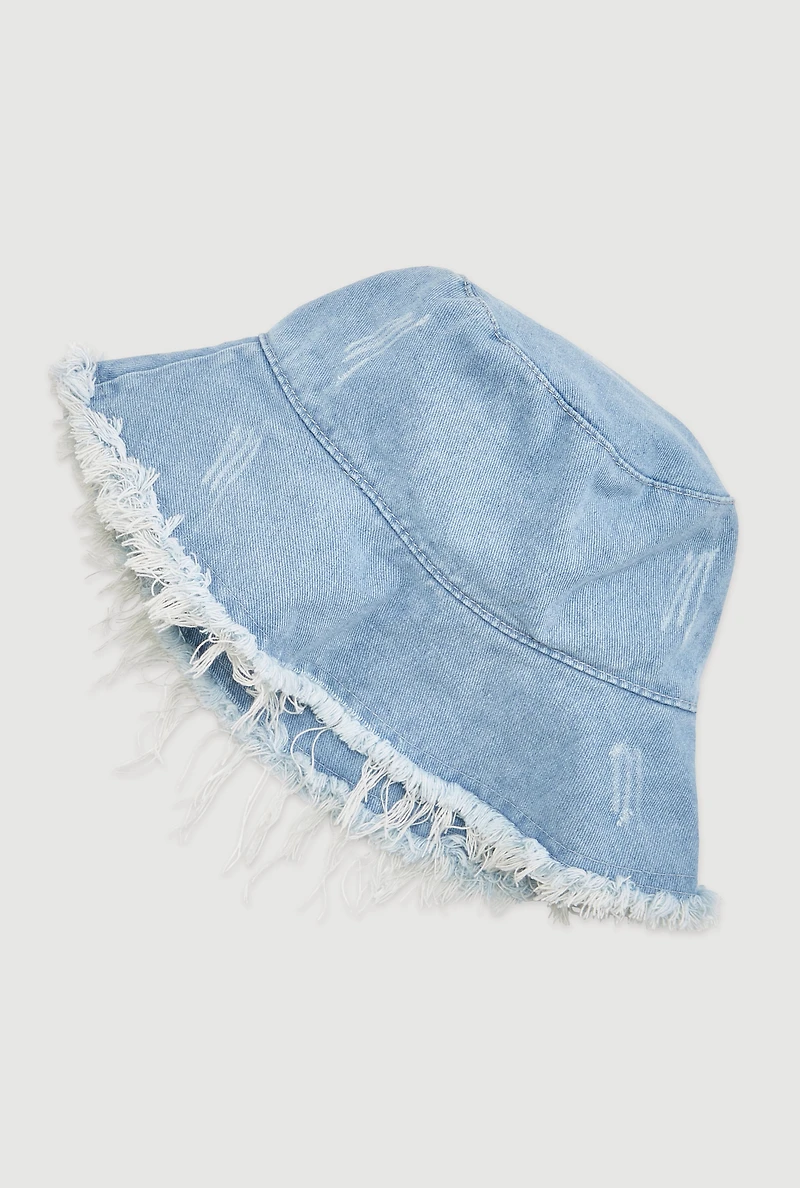 Denim Frayed Bucket Hat