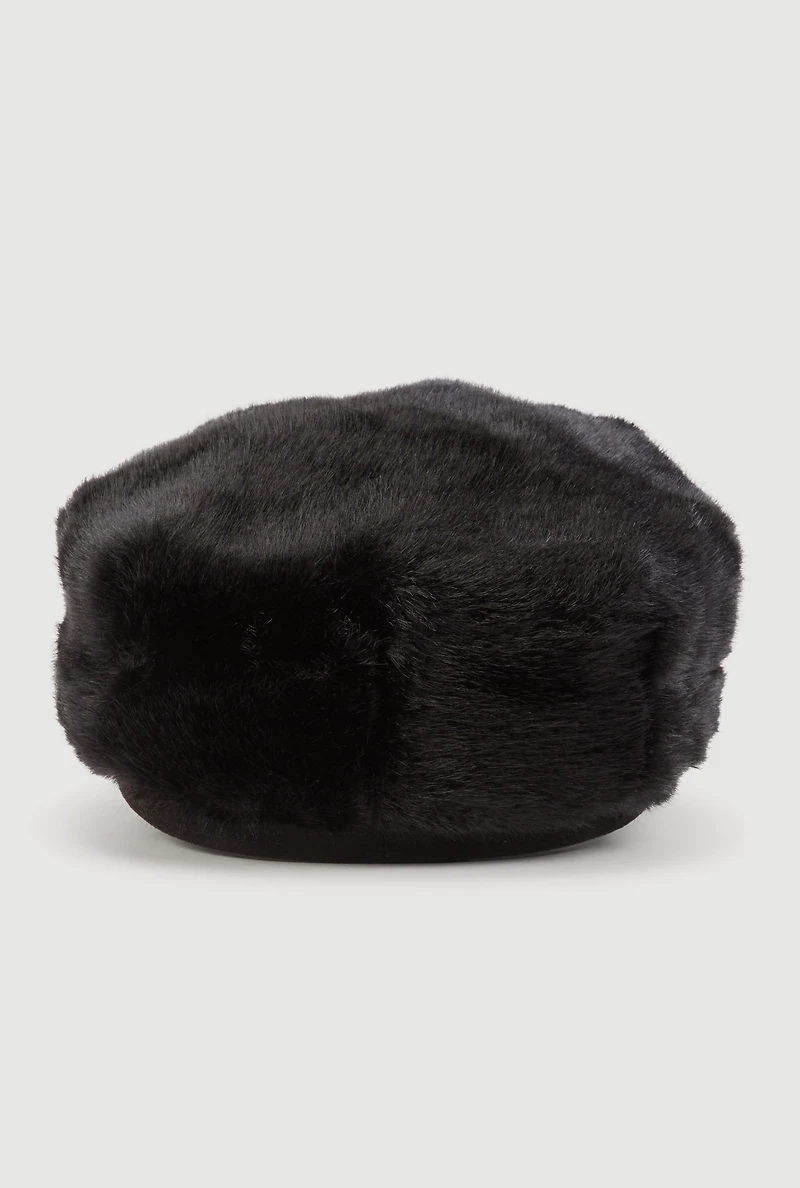Faux Fur Cabbie Hat with Bow Detail