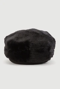 Faux Fur Cabbie Hat with Bow Detail