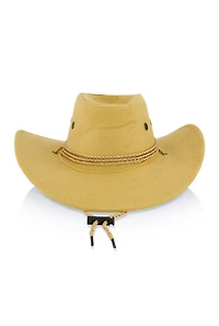 Womens Faux Suede Chin Strap Cowboy Hat, Beige