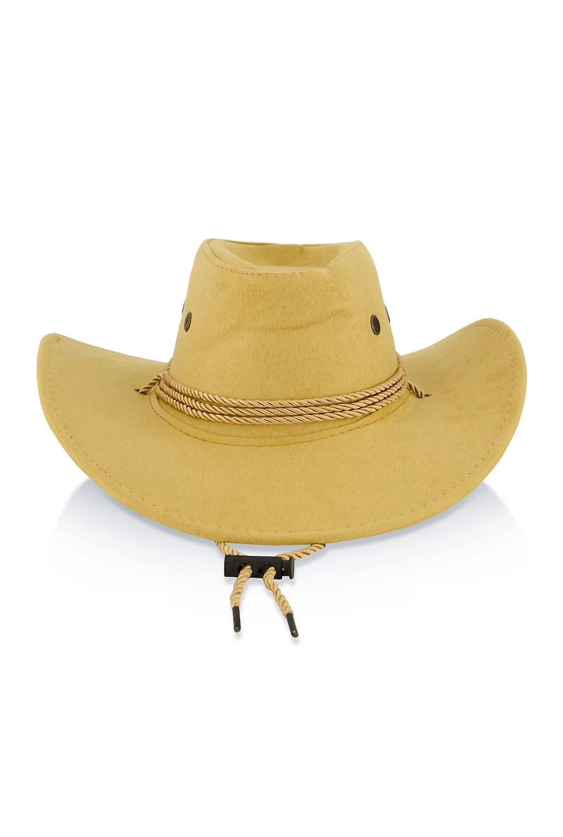 Faux Suede Chin Strap Cowboy Hat