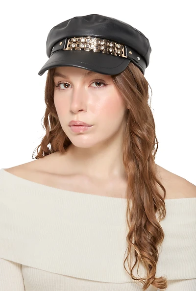 Metallic Rhinestone Detail Cabbie Hat