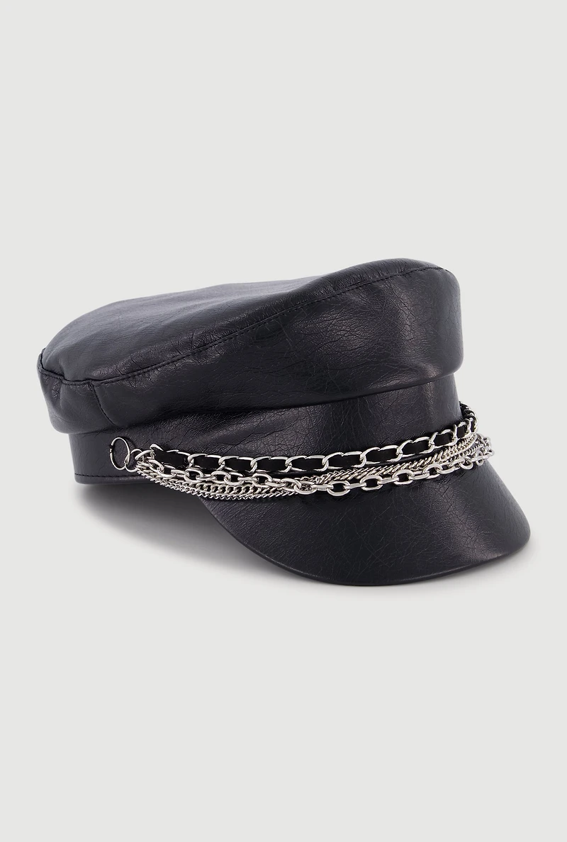 Layered Chain Detail Cabbie Hat