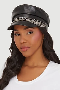 Layered Chain Detail Cabbie Hat