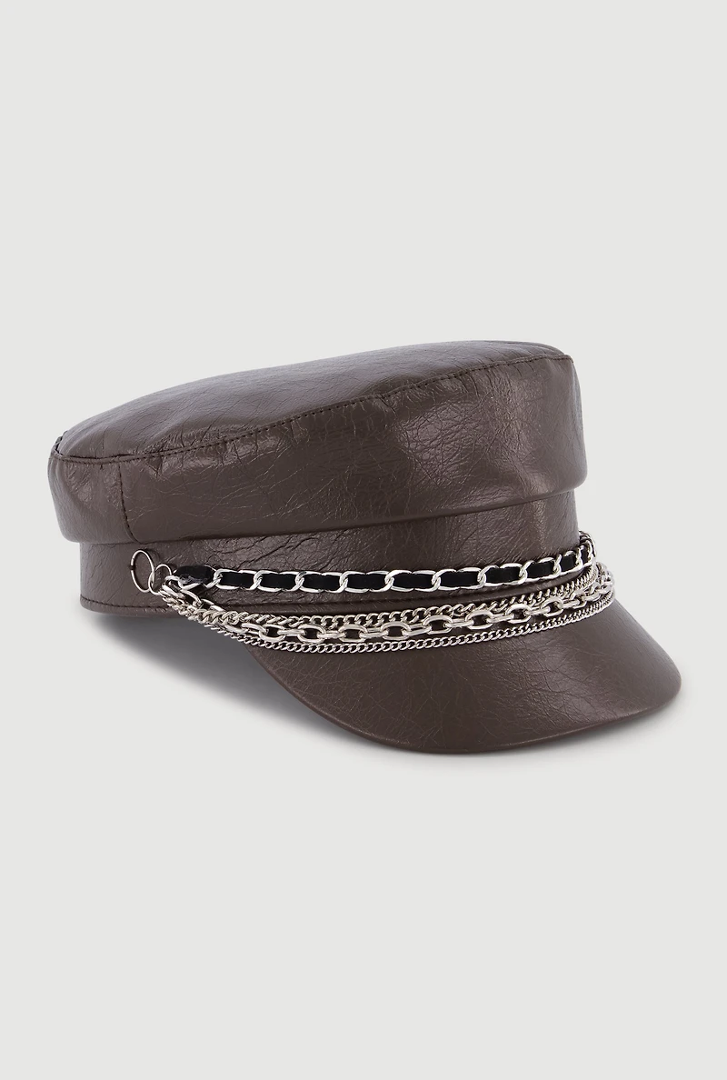 Layered Chain Detail Cabbie Hat