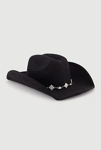 Faux Suede Rhinestone Charm Trim Cowboy Hat