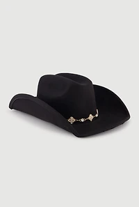 Faux Suede Rhinestone Charm Trim Cowboy Hat