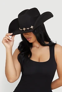 Faux Suede Rhinestone Charm Trim Cowboy Hat