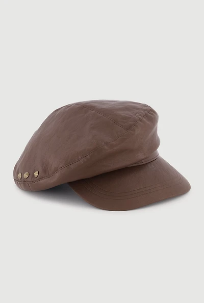 Faux Leather Slouchy Cabbie Hat