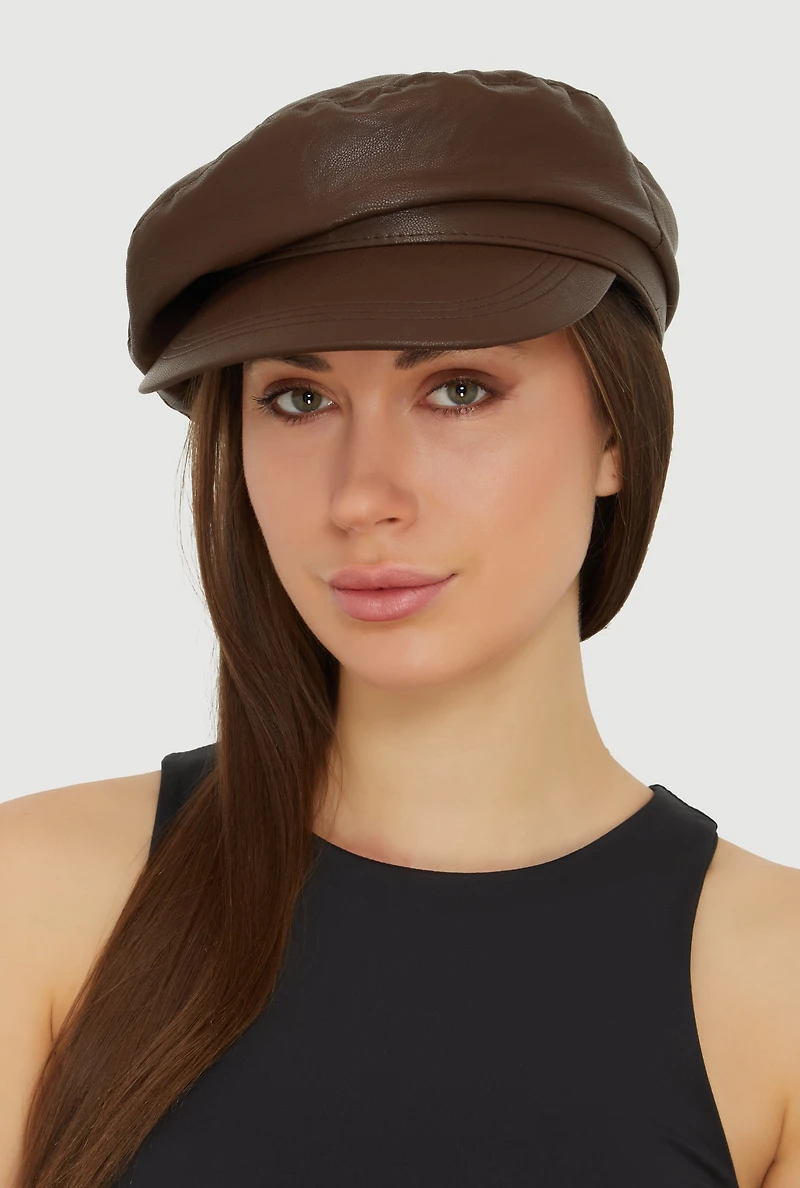 Faux Leather Slouchy Cabbie Hat