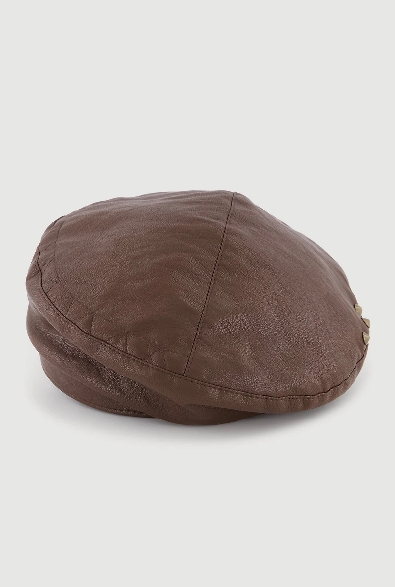 Faux Leather Slouchy Cabbie Hat