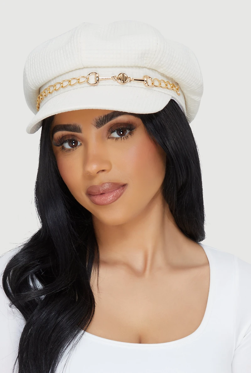 Horsebit Chain Detail Cabbie Hat