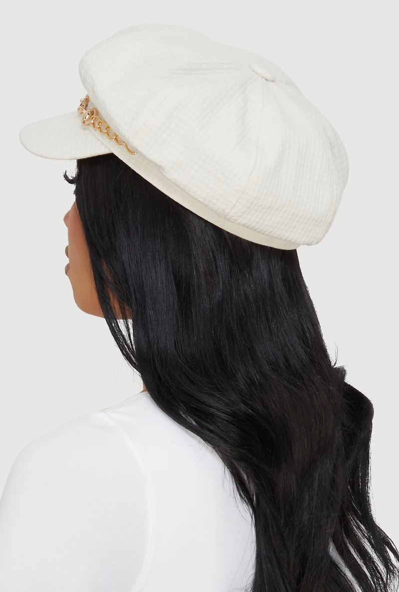 Horsebit Chain Detail Cabbie Hat