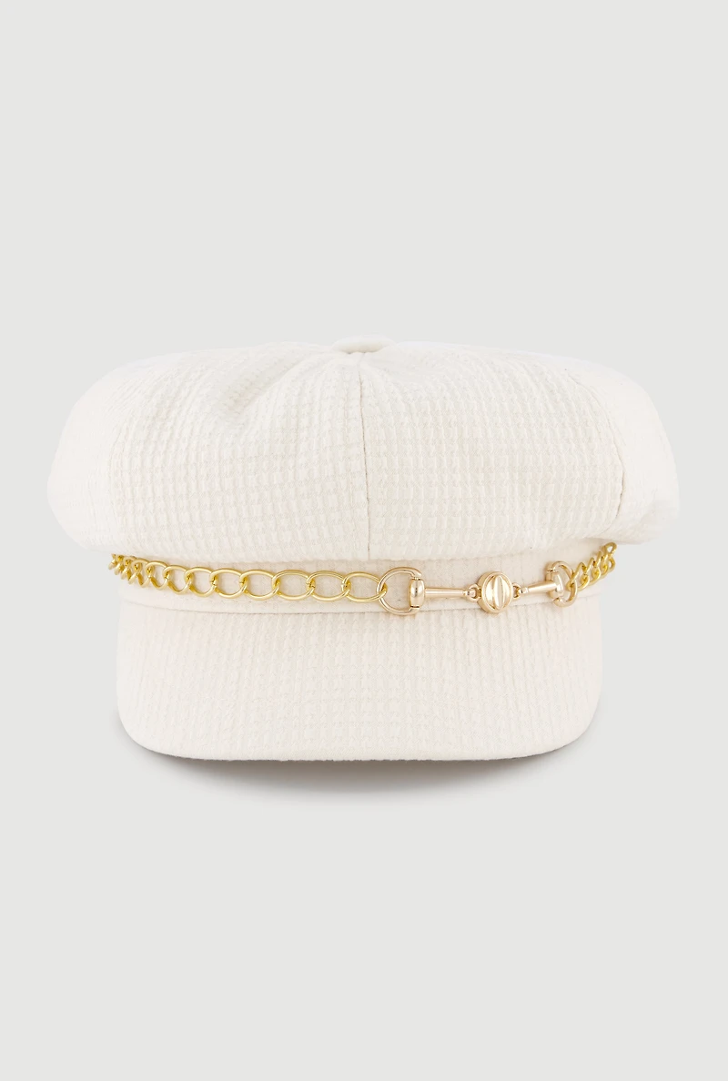 Horsebit Chain Detail Cabbie Hat