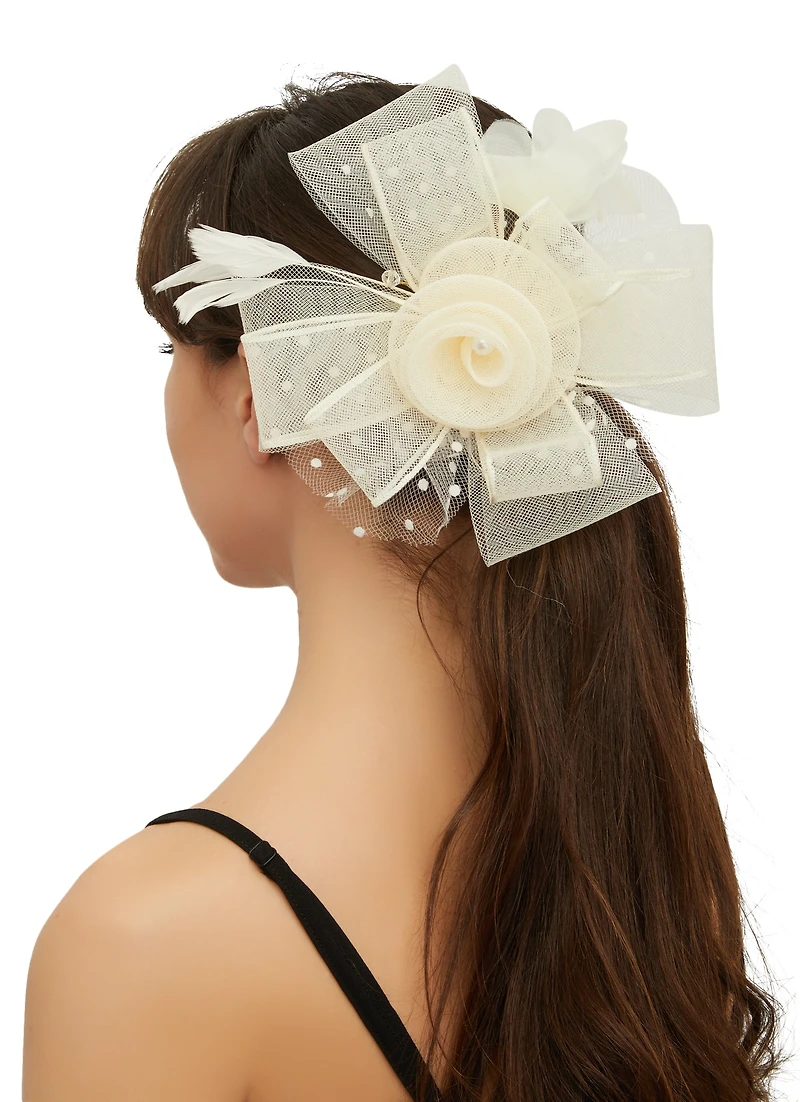 Womens Feather Fascinator, White